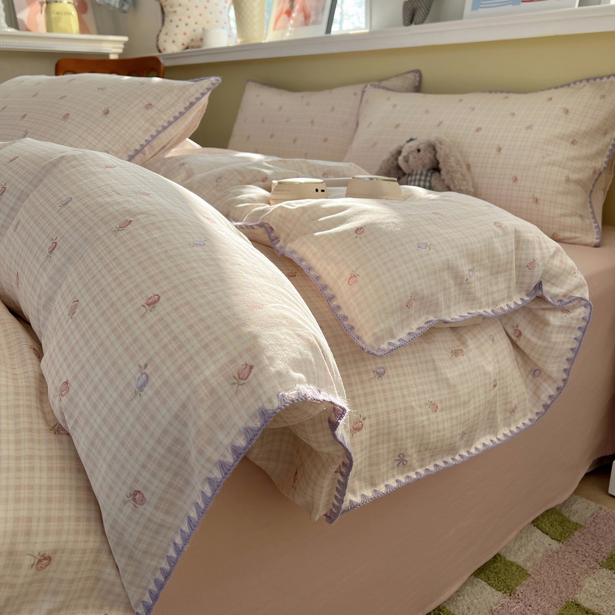 91家纺网 家纺一手货源 找家纺 （总）典曼家纺 2026新款全棉纯棉有氧双层纱贝壳边四件套