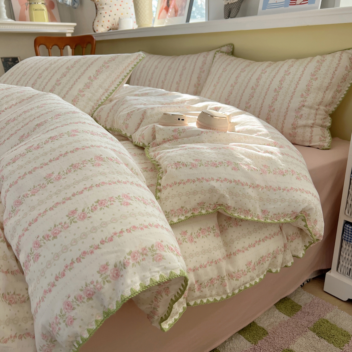 91家纺网 家纺一手货源 找家纺 （总）典曼家纺 2026新款全棉纯棉有氧双层纱贝壳边四件套