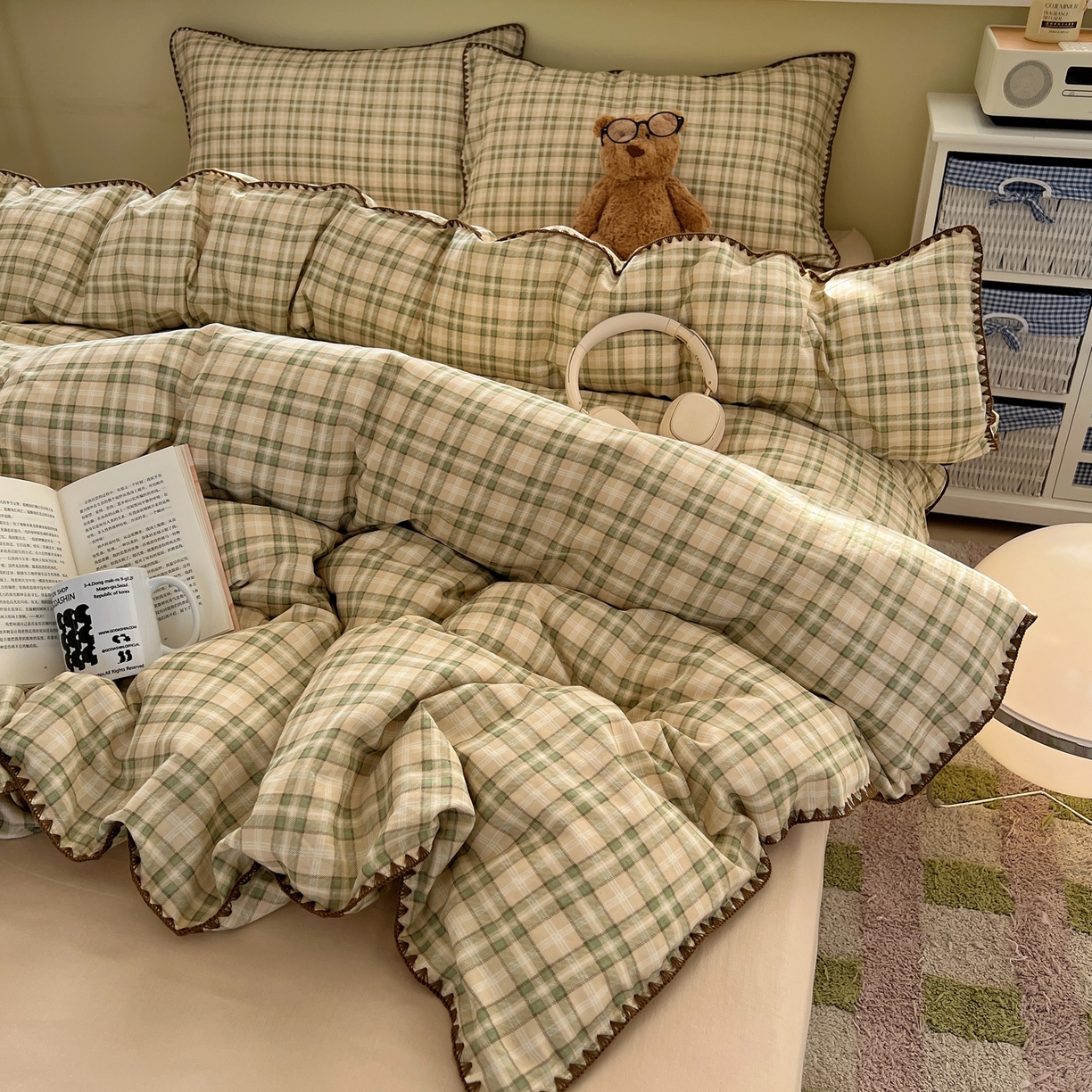 91家纺网 家纺一手货源 找家纺 典曼家纺 2026新款全棉纯棉有氧双层纱贝壳边四件套 贝壳边北欧风情