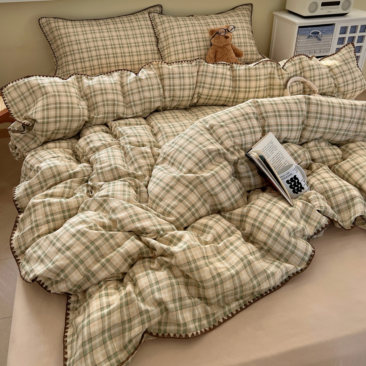 91家纺网 家纺一手货源 找家纺 典曼家纺 2026新款全棉纯棉有氧双层纱贝壳边四件套 贝壳边北欧风情