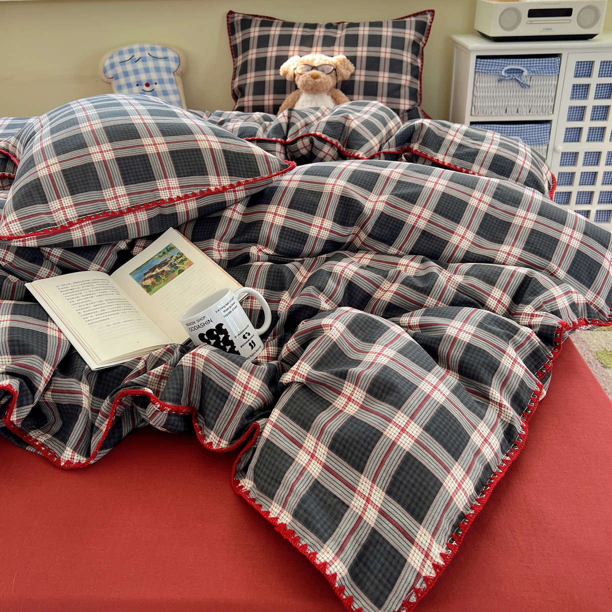 91家纺网 家纺一手货源 找家纺 典曼家纺 2026新款全棉纯棉有氧双层纱贝壳边四件套 贝壳边伯拉德