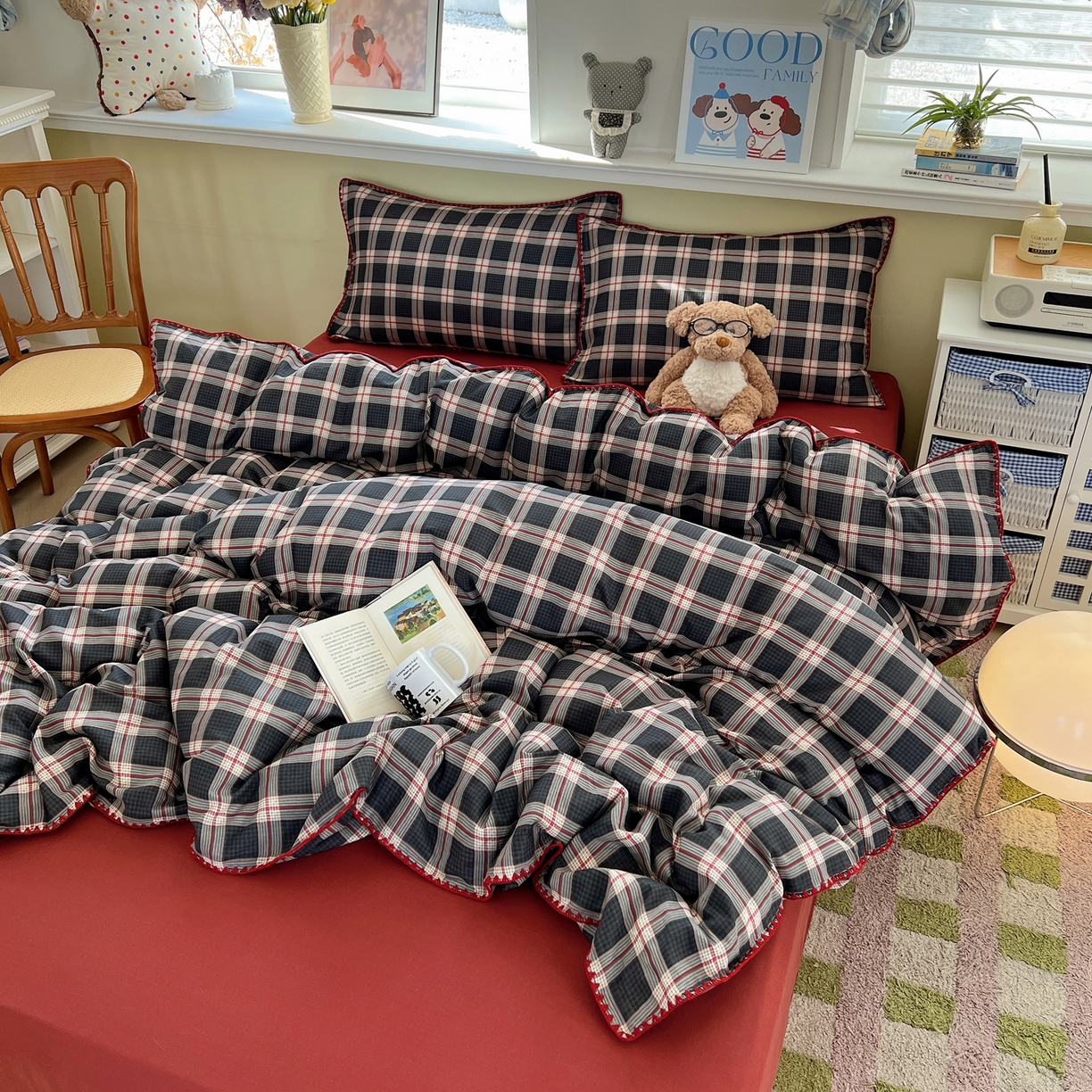 91家纺网 家纺一手货源 找家纺 典曼家纺 2026新款全棉纯棉有氧双层纱贝壳边四件套 贝壳边伯拉德