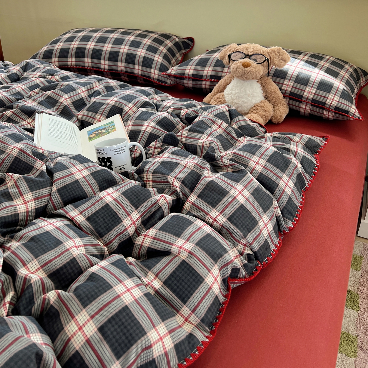 91家纺网 家纺一手货源 找家纺 典曼家纺 2026新款全棉纯棉有氧双层纱贝壳边四件套 贝壳边伯拉德