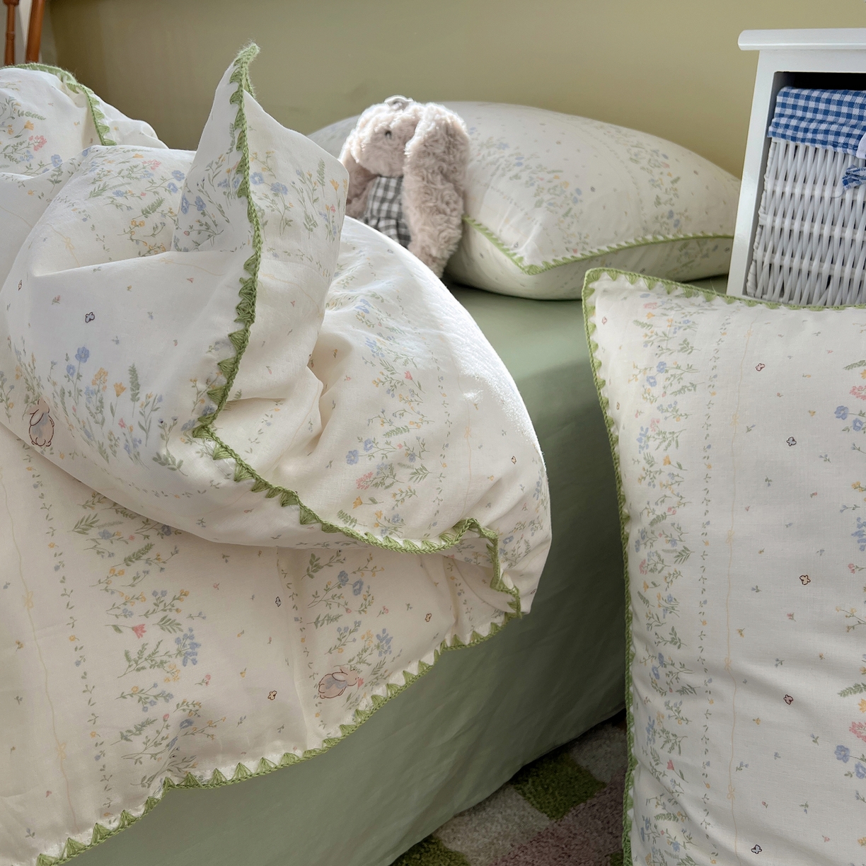 91家纺网 家纺一手货源 找家纺 典曼家纺 2026新款全棉纯棉有氧双层纱贝壳边四件套 贝壳边陌上花开