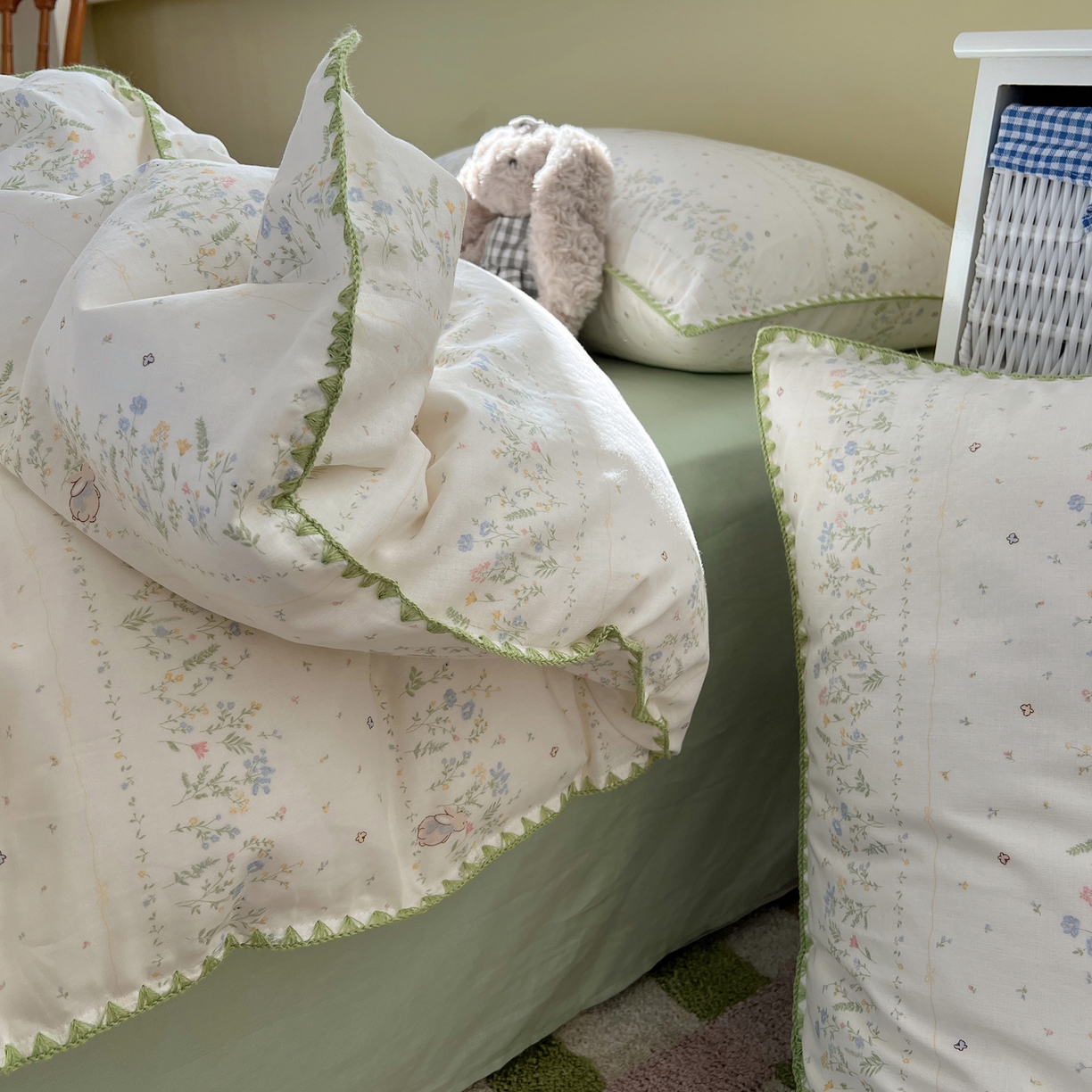 91家纺网 家纺一手货源 找家纺 典曼家纺 2026新款全棉纯棉有氧双层纱贝壳边四件套 贝壳边陌上花开