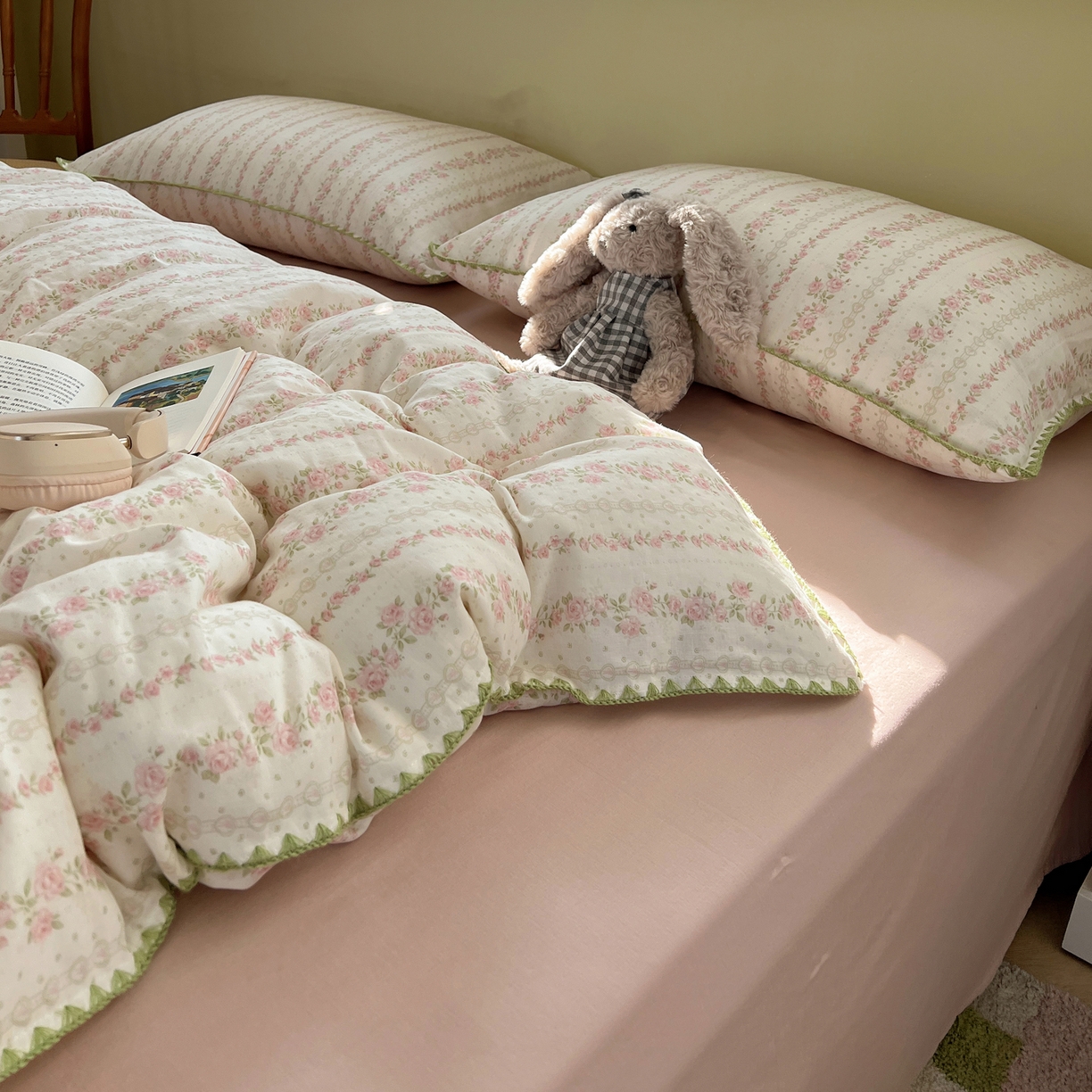 91家纺网 家纺一手货源 找家纺 典曼家纺 2026新款全棉纯棉有氧双层纱贝壳边四件套 贝壳边亭亭玉立