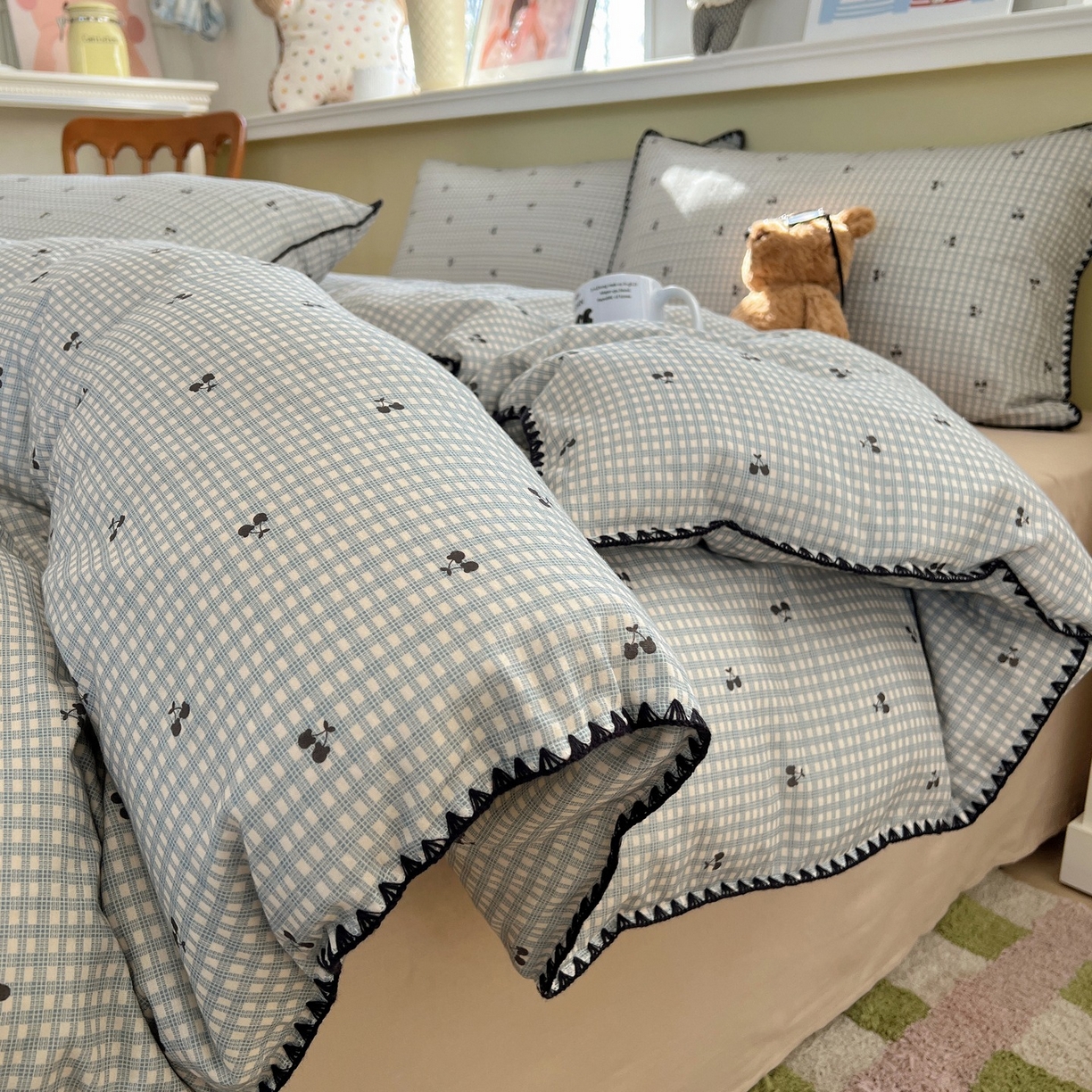 典曼家纺 2026新款全棉纯棉有氧双层纱贝壳边四件套 贝壳边艾米莉