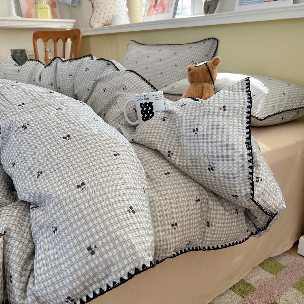 91家纺网 家纺一手货源 找家纺 典曼家纺 2026新款全棉纯棉有氧双层纱贝壳边四件套 贝壳边艾米莉