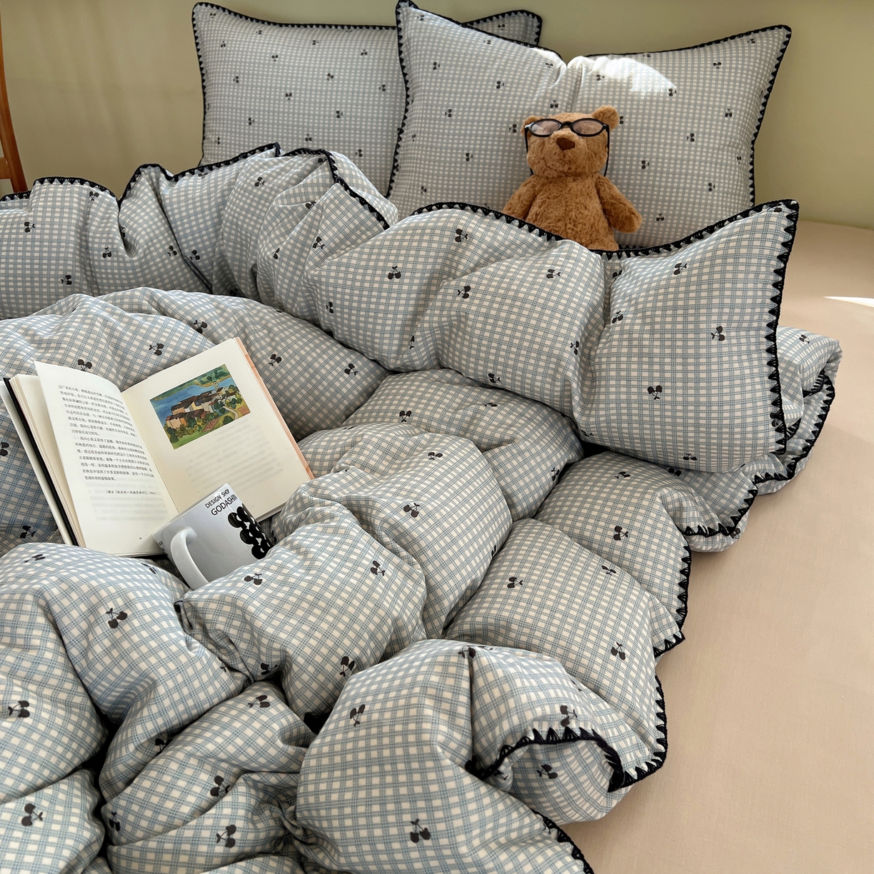 91家纺网 家纺一手货源 找家纺 典曼家纺 2026新款全棉纯棉有氧双层纱贝壳边四件套 贝壳边艾米莉