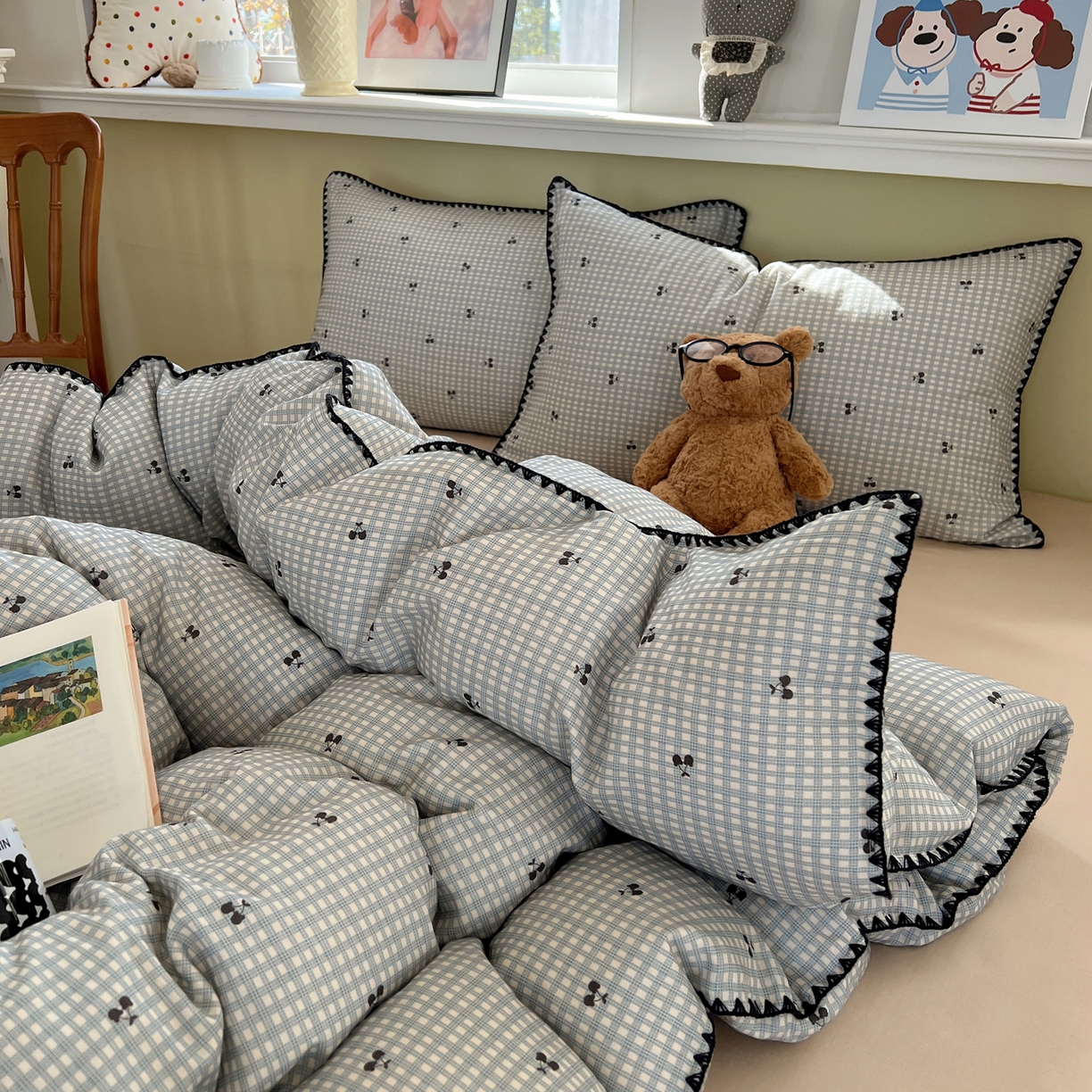 91家纺网 家纺一手货源 找家纺 典曼家纺 2026新款全棉纯棉有氧双层纱贝壳边四件套 贝壳边艾米莉