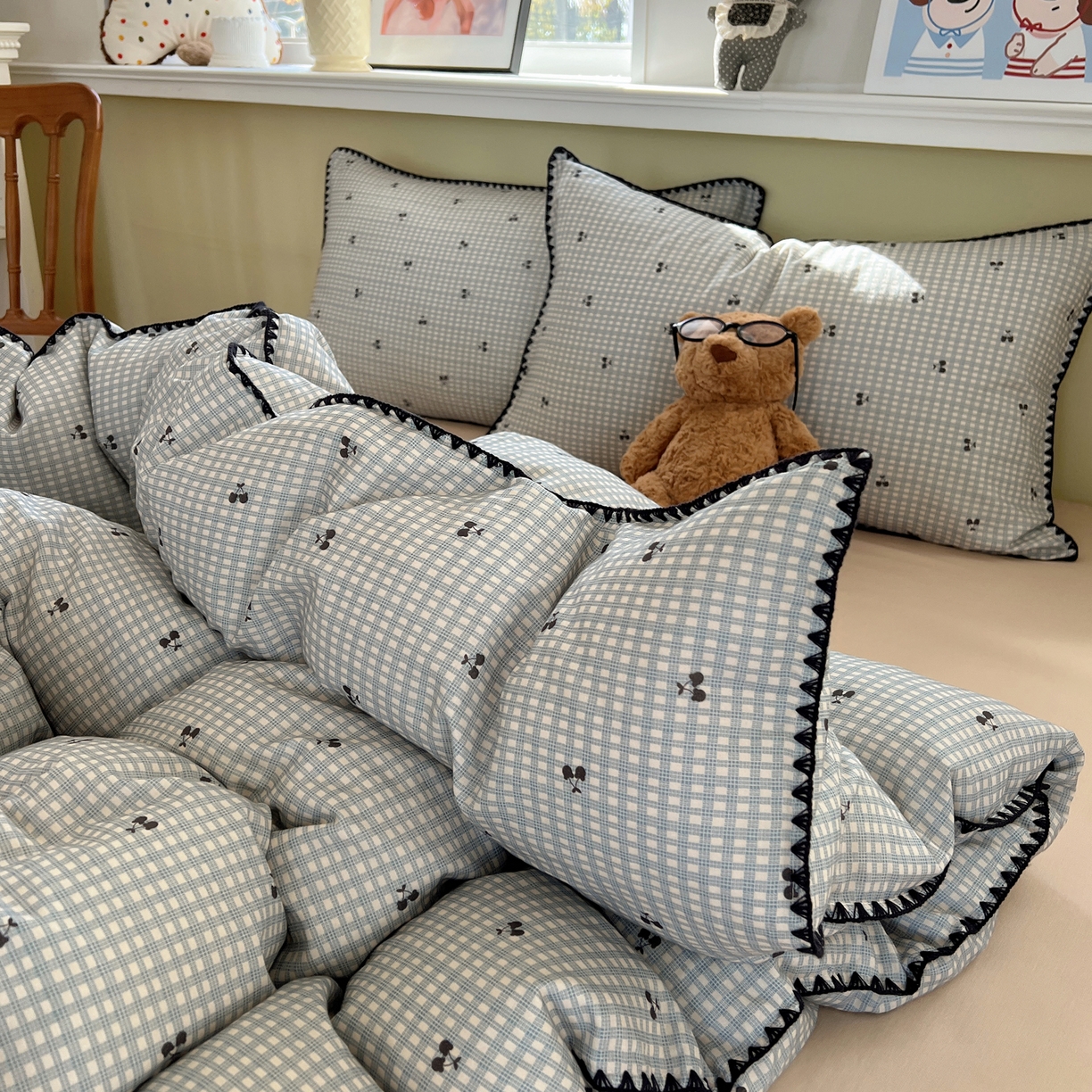 91家纺网 家纺一手货源 找家纺 典曼家纺 2026新款全棉纯棉有氧双层纱贝壳边四件套 贝壳边艾米莉