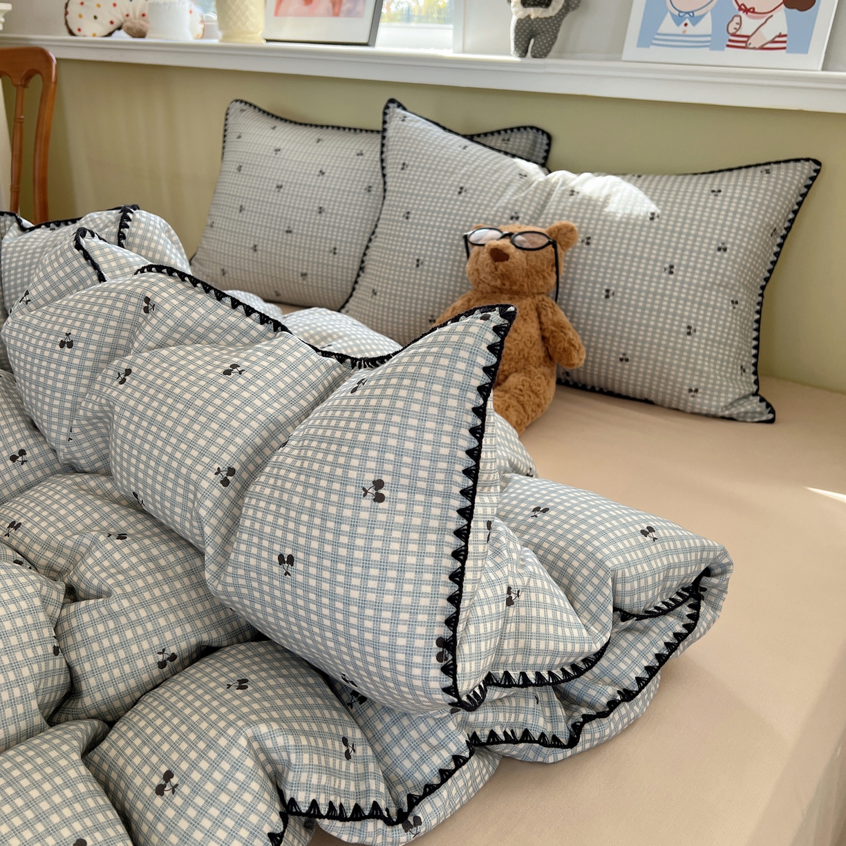 91家纺网 家纺一手货源 找家纺 典曼家纺 2026新款全棉纯棉有氧双层纱贝壳边四件套 贝壳边艾米莉