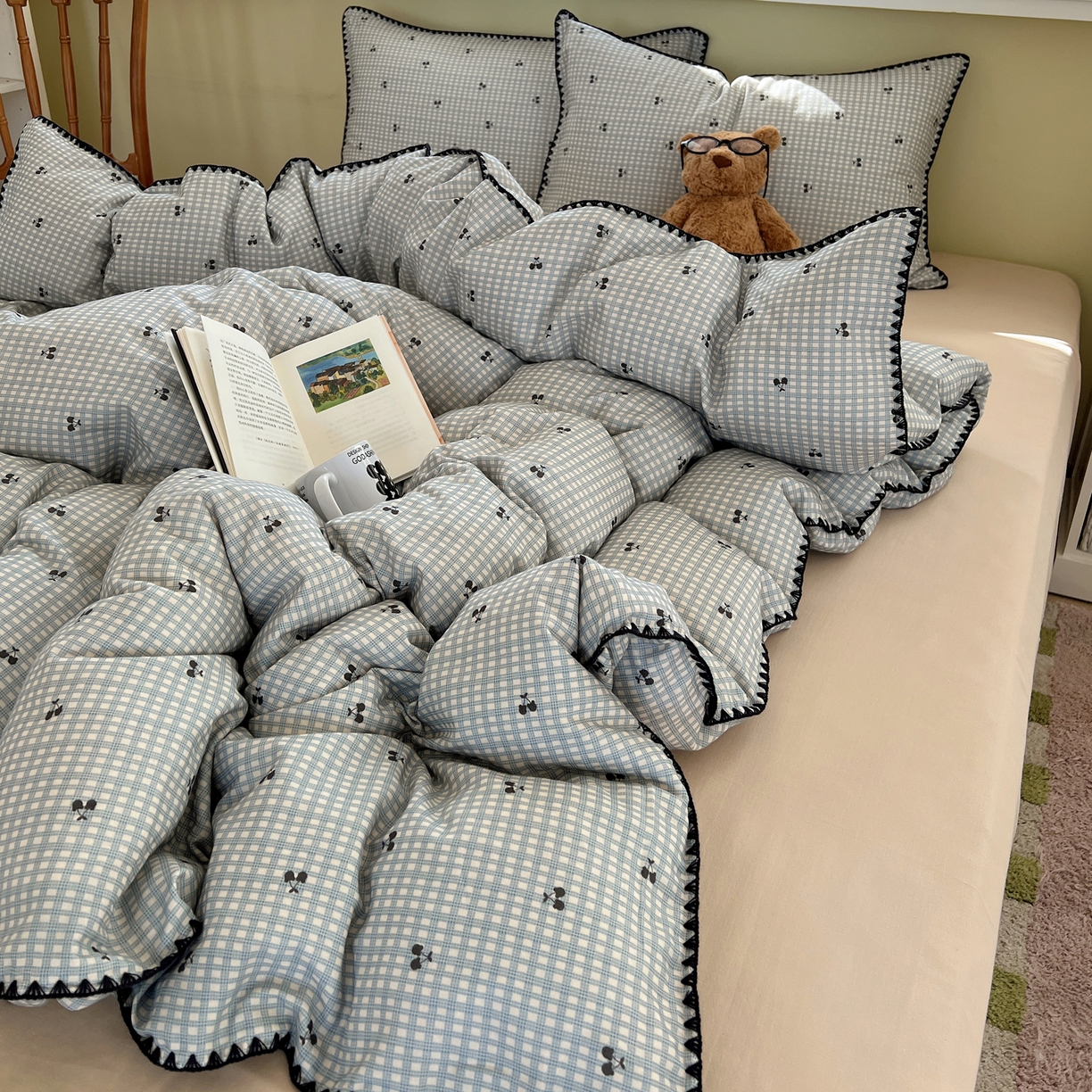 91家纺网 家纺一手货源 找家纺 典曼家纺 2026新款全棉纯棉有氧双层纱贝壳边四件套 贝壳边艾米莉