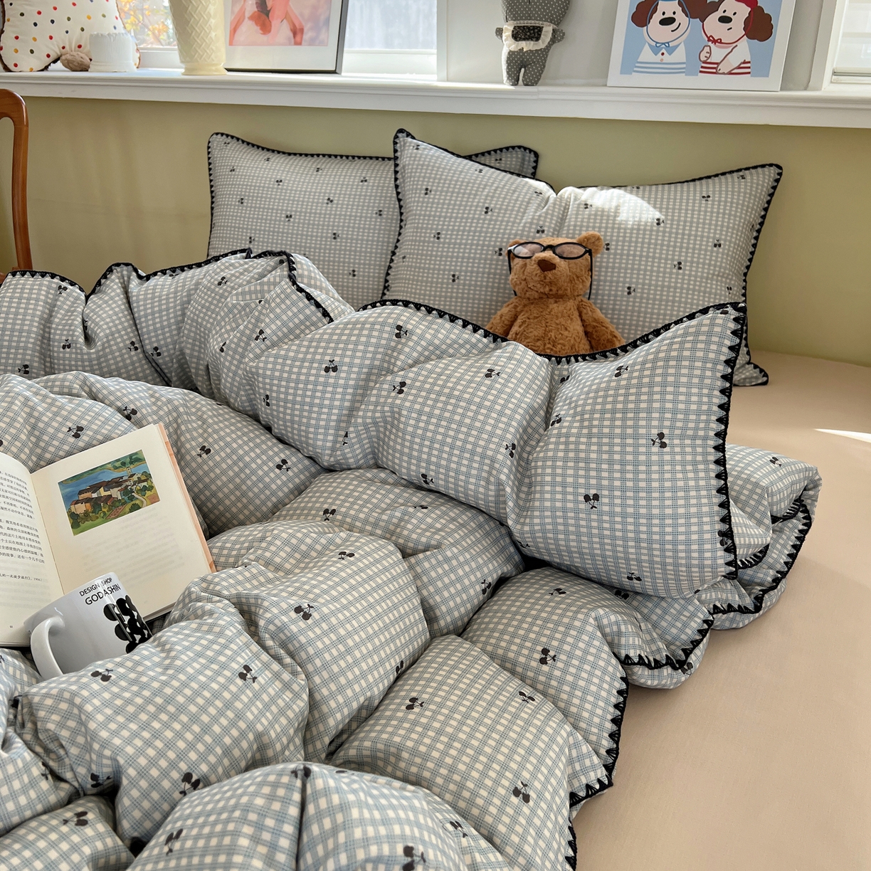 91家纺网 家纺一手货源 找家纺 典曼家纺 2026新款全棉纯棉有氧双层纱贝壳边四件套 贝壳边艾米莉