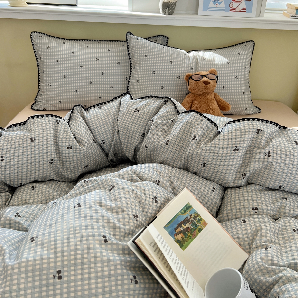 91家纺网 家纺一手货源 找家纺 典曼家纺 2026新款全棉纯棉有氧双层纱贝壳边四件套 贝壳边艾米莉