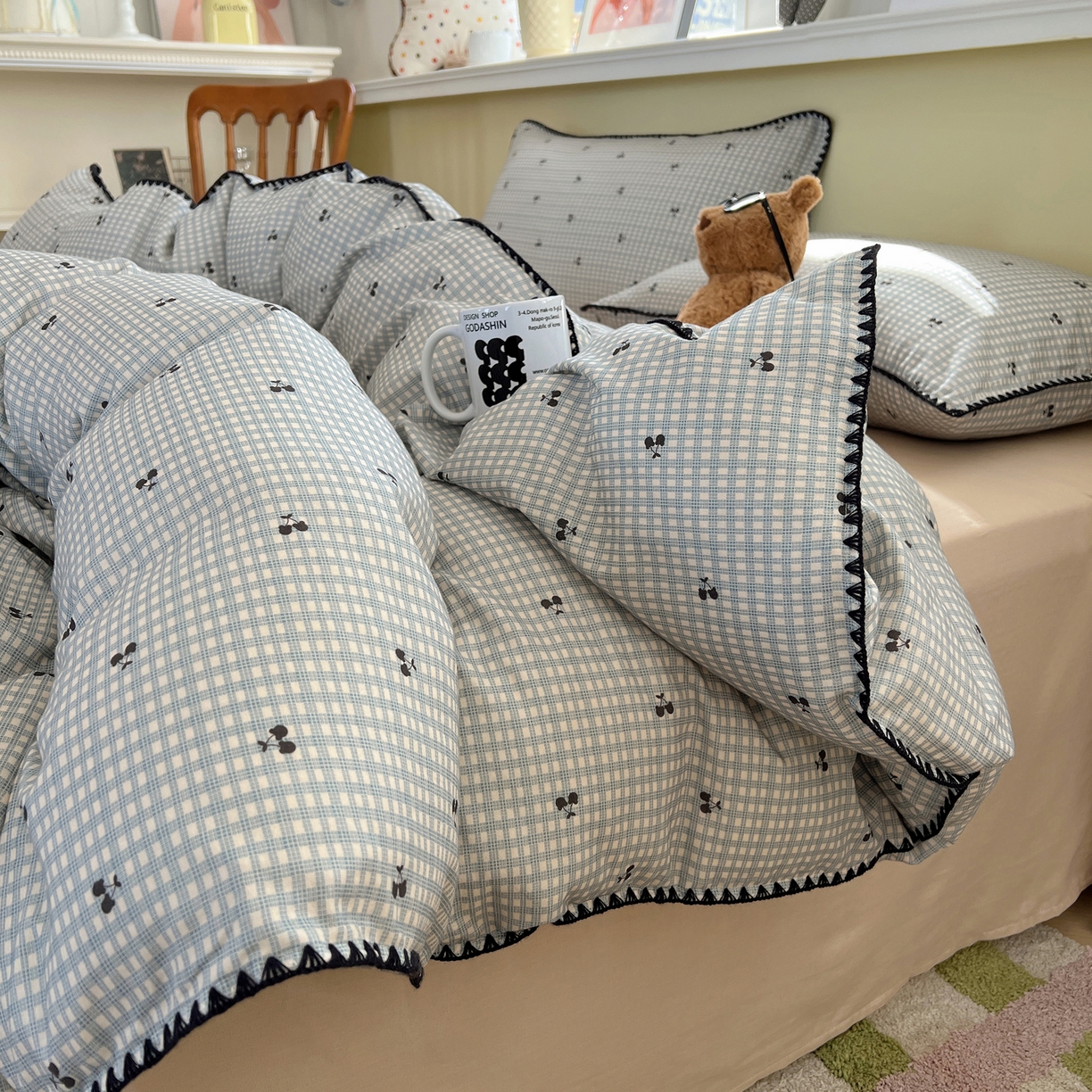 91家纺网 家纺一手货源 找家纺 典曼家纺 2026新款全棉纯棉有氧双层纱贝壳边四件套 贝壳边艾米莉