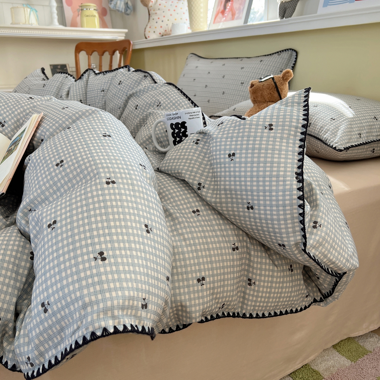 91家纺网 家纺一手货源 找家纺 典曼家纺 2026新款全棉纯棉有氧双层纱贝壳边四件套 贝壳边艾米莉