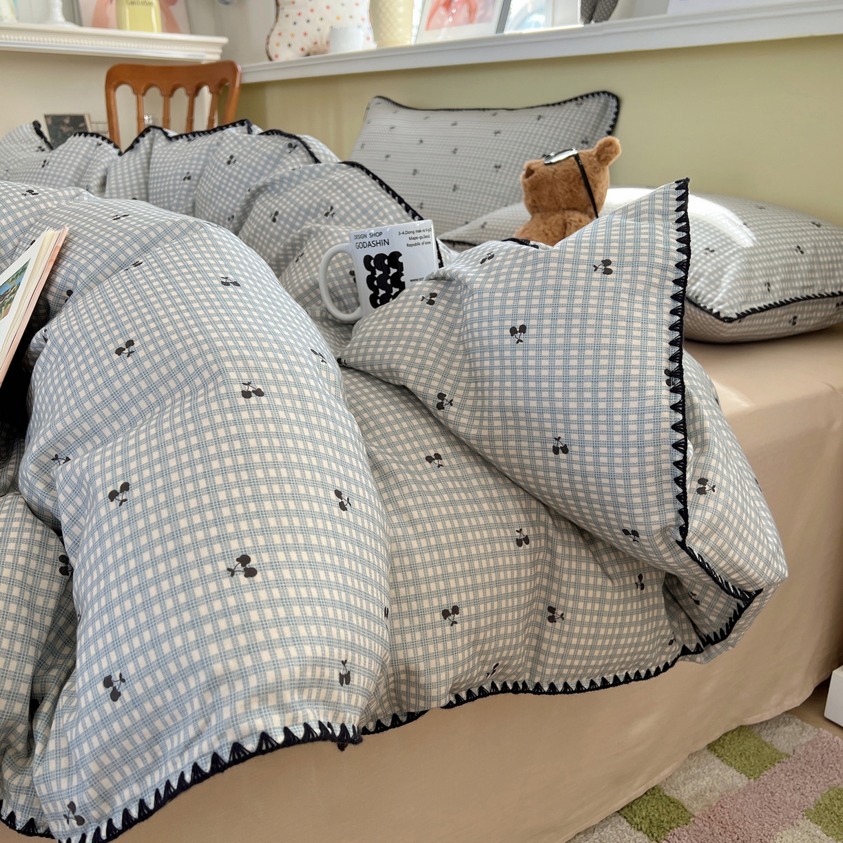 91家纺网 家纺一手货源 找家纺 典曼家纺 2026新款全棉纯棉有氧双层纱贝壳边四件套 贝壳边艾米莉