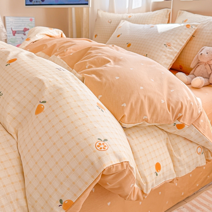 典曼家纺 2026新款全棉印花四件套-系列二 橘子格