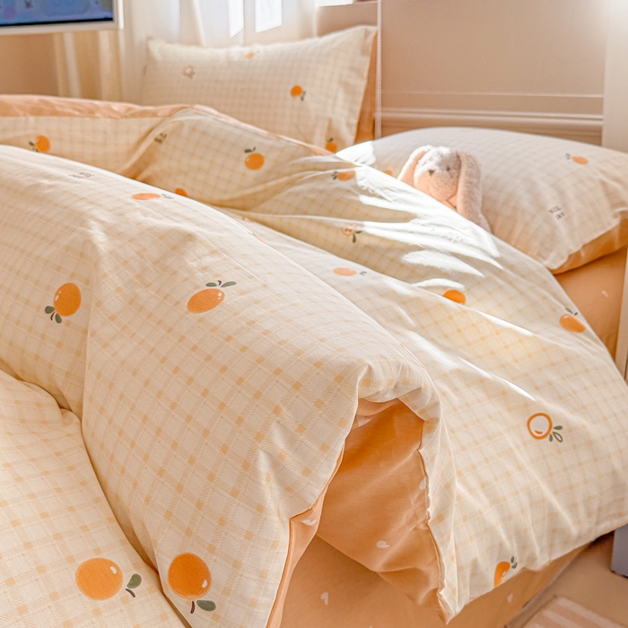 91家纺网 家纺一手货源 找家纺 典曼家纺 2026新款全棉印花四件套-系列二 橘子格