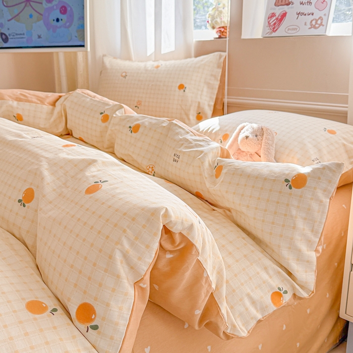 91家纺网 家纺一手货源 找家纺 典曼家纺 2026新款全棉印花四件套-系列二 橘子格