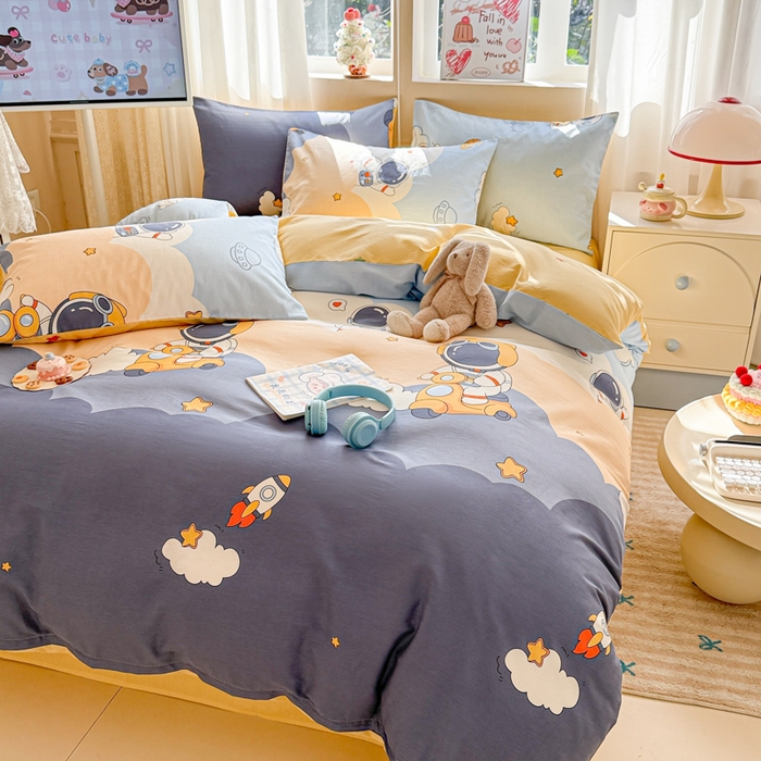 91家纺网 家纺一手货源 找家纺 典曼家纺 2026新款全棉印花四件套-系列二 蓝星太空人