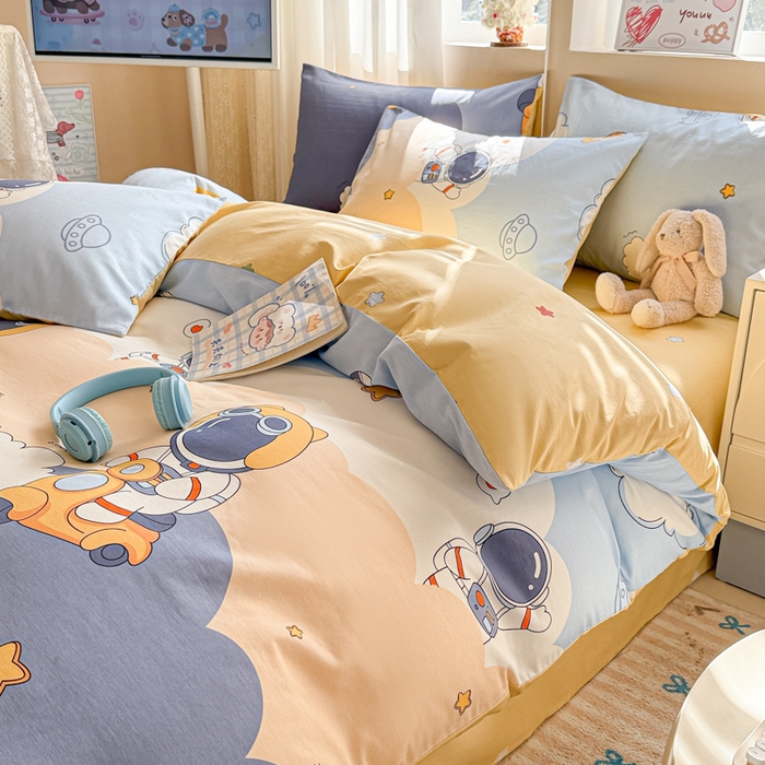 91家纺网 家纺一手货源 找家纺 典曼家纺 2026新款全棉印花四件套-系列二 蓝星太空人