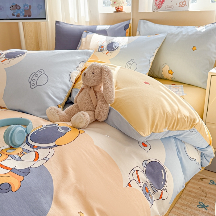 91家纺网 家纺一手货源 找家纺 典曼家纺 2026新款全棉印花四件套-系列二 蓝星太空人