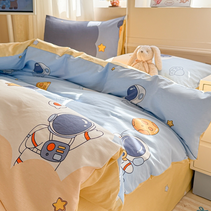 91家纺网 家纺一手货源 找家纺 典曼家纺 2026新款全棉印花四件套-系列二 蓝星太空人