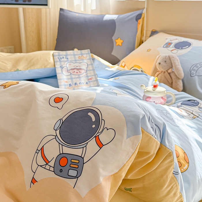 91家纺网 家纺一手货源 找家纺 典曼家纺 2026新款全棉印花四件套-系列二 蓝星太空人