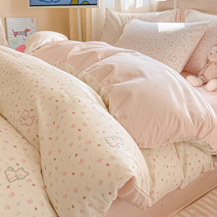 典曼家纺 2026新款全棉印花四件套-系列二 玫瑰小狗