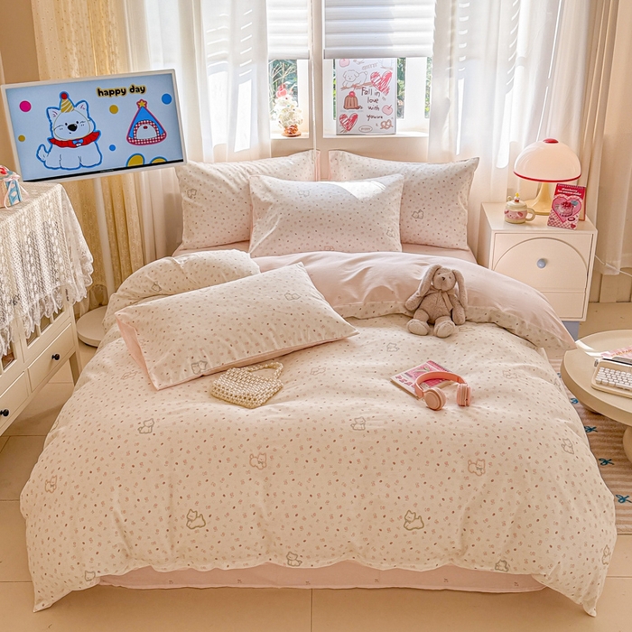 91家纺网 家纺一手货源 找家纺 典曼家纺 2026新款全棉印花四件套-系列二 玫瑰小狗