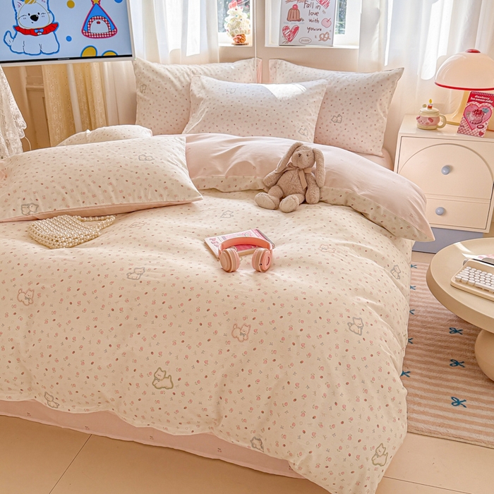 91家纺网 家纺一手货源 找家纺 典曼家纺 2026新款全棉印花四件套-系列二 玫瑰小狗