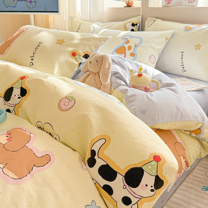 91家纺网 家纺一手货源 找家纺 典曼家纺 2026新款全棉印花四件套-系列二 奶油羞羞狗