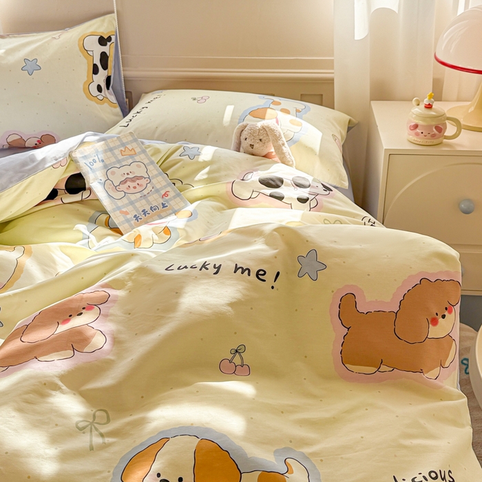 91家纺网 家纺一手货源 找家纺 典曼家纺 2026新款全棉印花四件套-系列二 奶油羞羞狗