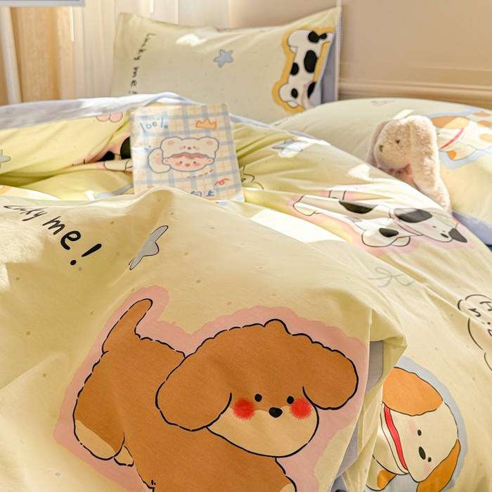 91家纺网 家纺一手货源 找家纺 典曼家纺 2026新款全棉印花四件套-系列二 奶油羞羞狗