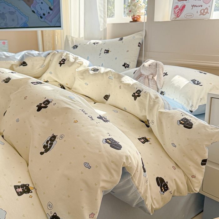 91家纺网 家纺一手货源 找家纺 典曼家纺 2026新款全棉印花四件套-系列二 贪睡猫