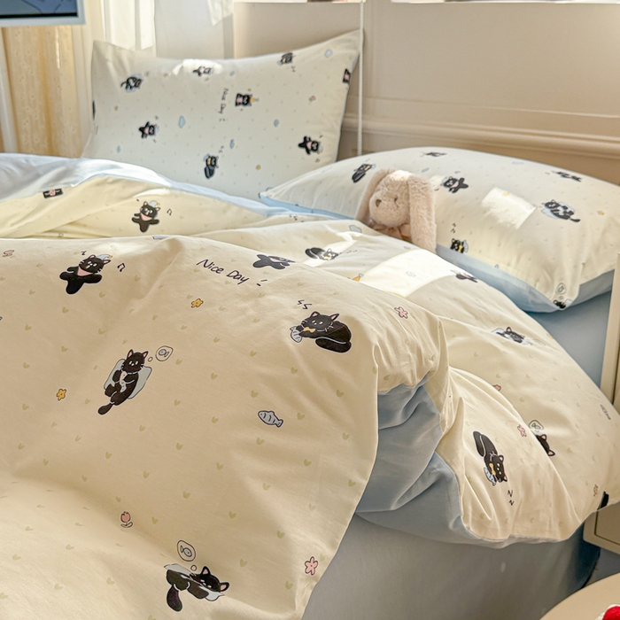 91家纺网 家纺一手货源 找家纺 典曼家纺 2026新款全棉印花四件套-系列二 贪睡猫