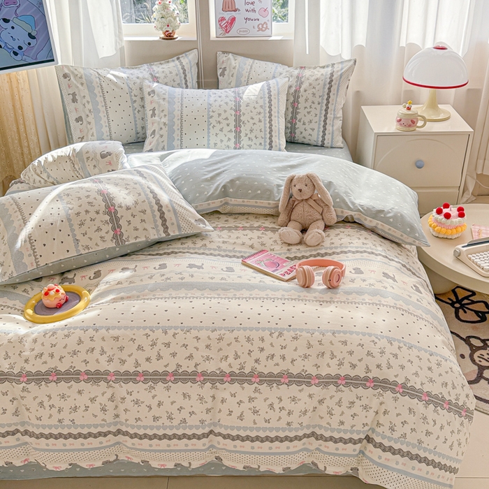 91家纺网 家纺一手货源 找家纺 典曼家纺 2026新款全棉印花四件套-系列二 小猫时光兰