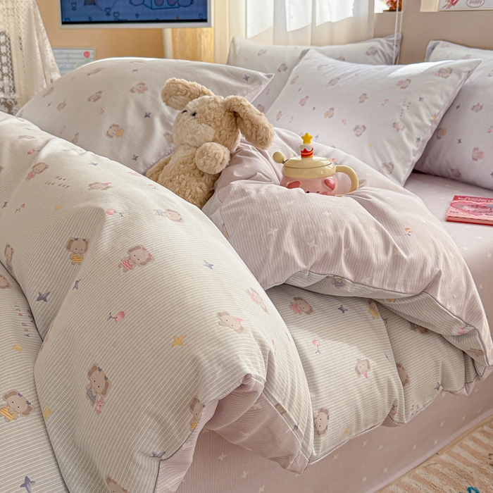 91家纺网 家纺一手货源 找家纺 典曼家纺 2026新款全棉印花四件套-系列二 星小象兰