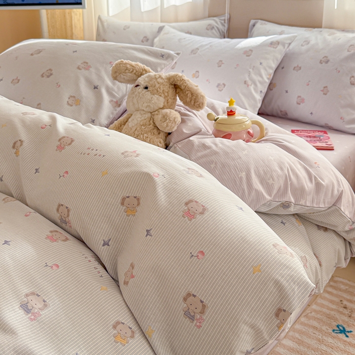 91家纺网 家纺一手货源 找家纺 典曼家纺 2026新款全棉印花四件套-系列二 星小象兰