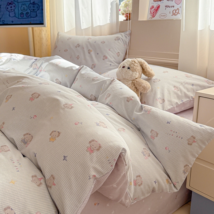 91家纺网 家纺一手货源 找家纺 典曼家纺 2026新款全棉印花四件套-系列二 星小象兰