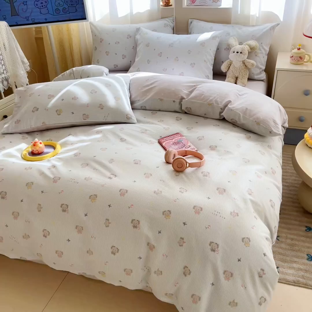 91家纺网 家纺一手货源 找家纺 典曼家纺 2026新款全棉印花四件套-系列二 星小象兰