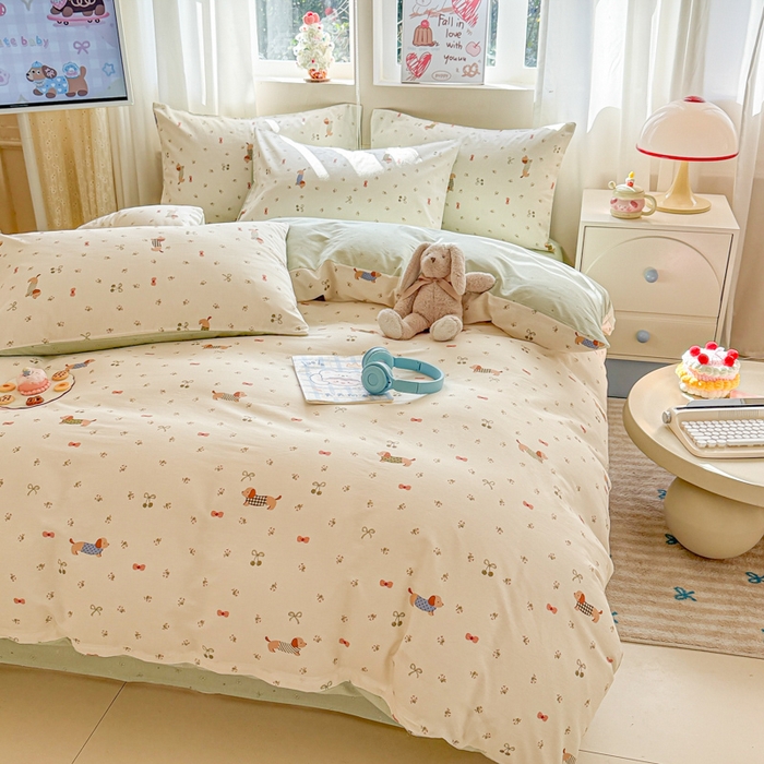 91家纺网 家纺一手货源 找家纺 典曼家纺 2026新款全棉印花四件套-系列二 樱桃腊肠