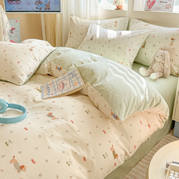 91家纺网 家纺一手货源 找家纺 典曼家纺 2026新款全棉印花四件套-系列二 樱桃腊肠