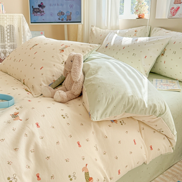 91家纺网 家纺一手货源 找家纺 典曼家纺 2026新款全棉印花四件套-系列二 樱桃腊肠