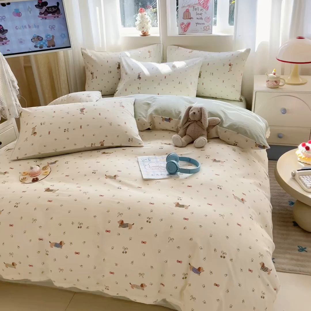 91家纺网 家纺一手货源 找家纺 典曼家纺 2026新款全棉印花四件套-系列二 樱桃腊肠