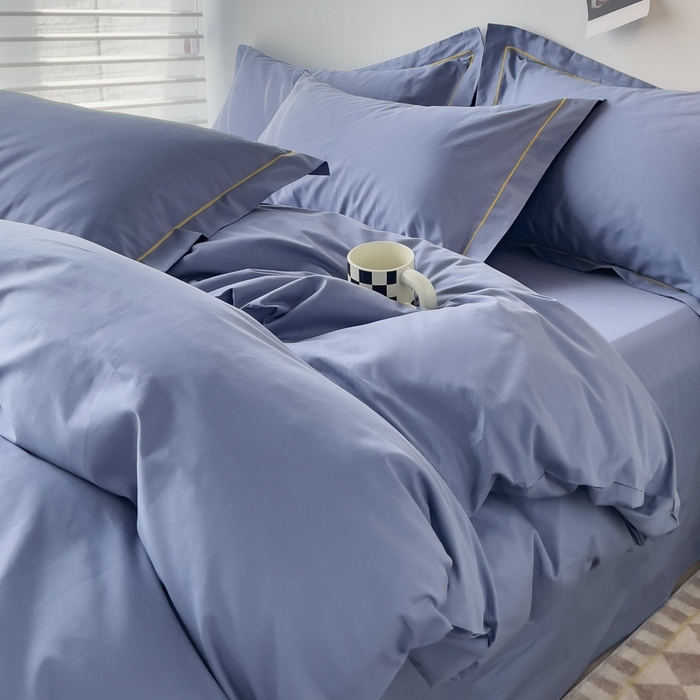 91家纺网 家纺一手货源 找家纺 （总）锦彩家居 2026新款40支正宗13372双拼纯色全棉四件套酒店宾馆民宿学生三件套（可定制）标准号的床单是圆角吊边；小号和加大的床单都是直角