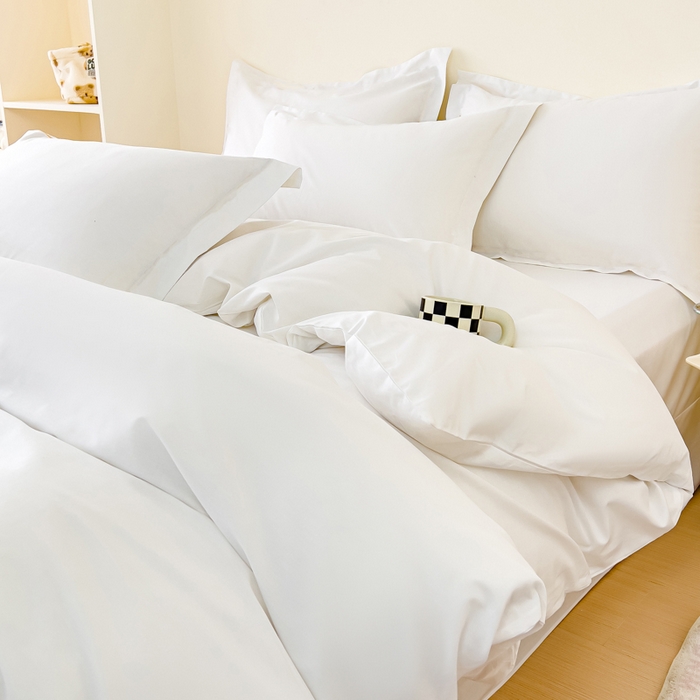 91家纺网 家纺一手货源 找家纺 （总）锦彩家居 2026新款40支正宗13372双拼纯色全棉四件套酒店宾馆民宿学生三件套（可定制）标准号的床单是圆角吊边；小号和加大的床单都是直角