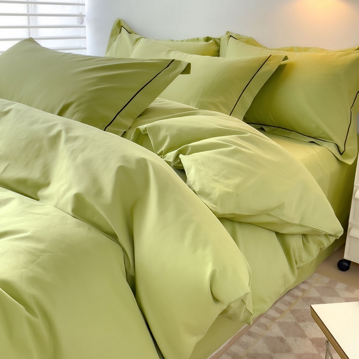 91家纺网 家纺一手货源 找家纺 （总）锦彩家居 2026新款40支正宗13372双拼纯色全棉四件套酒店宾馆民宿学生三件套（可定制）标准号的床单是圆角吊边；小号和加大的床单都是直角